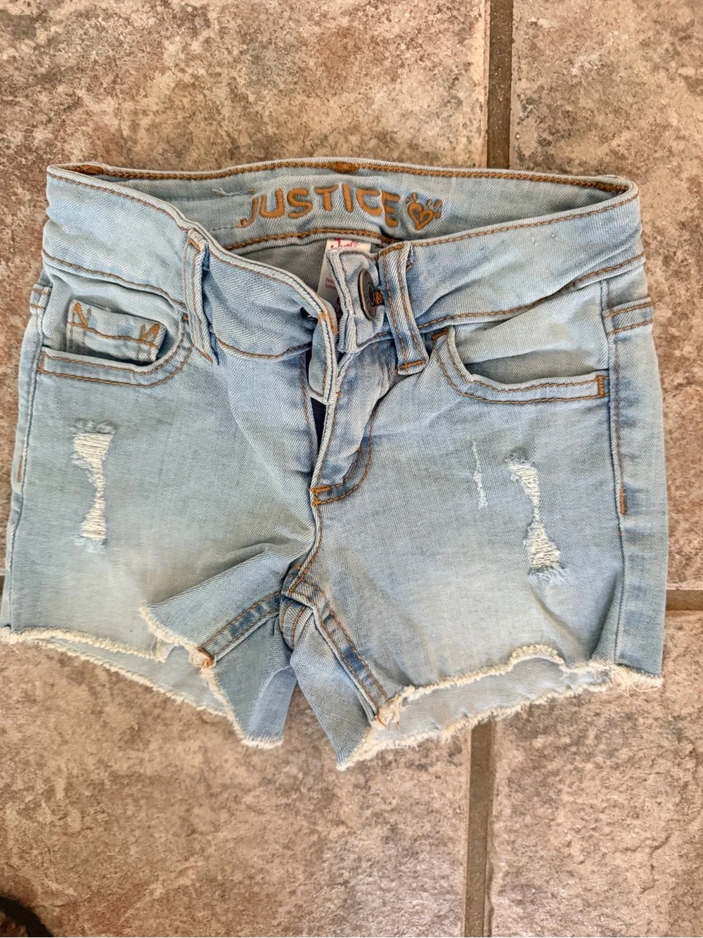 Justice Light Blue Distressed Denim Jean Shorts
